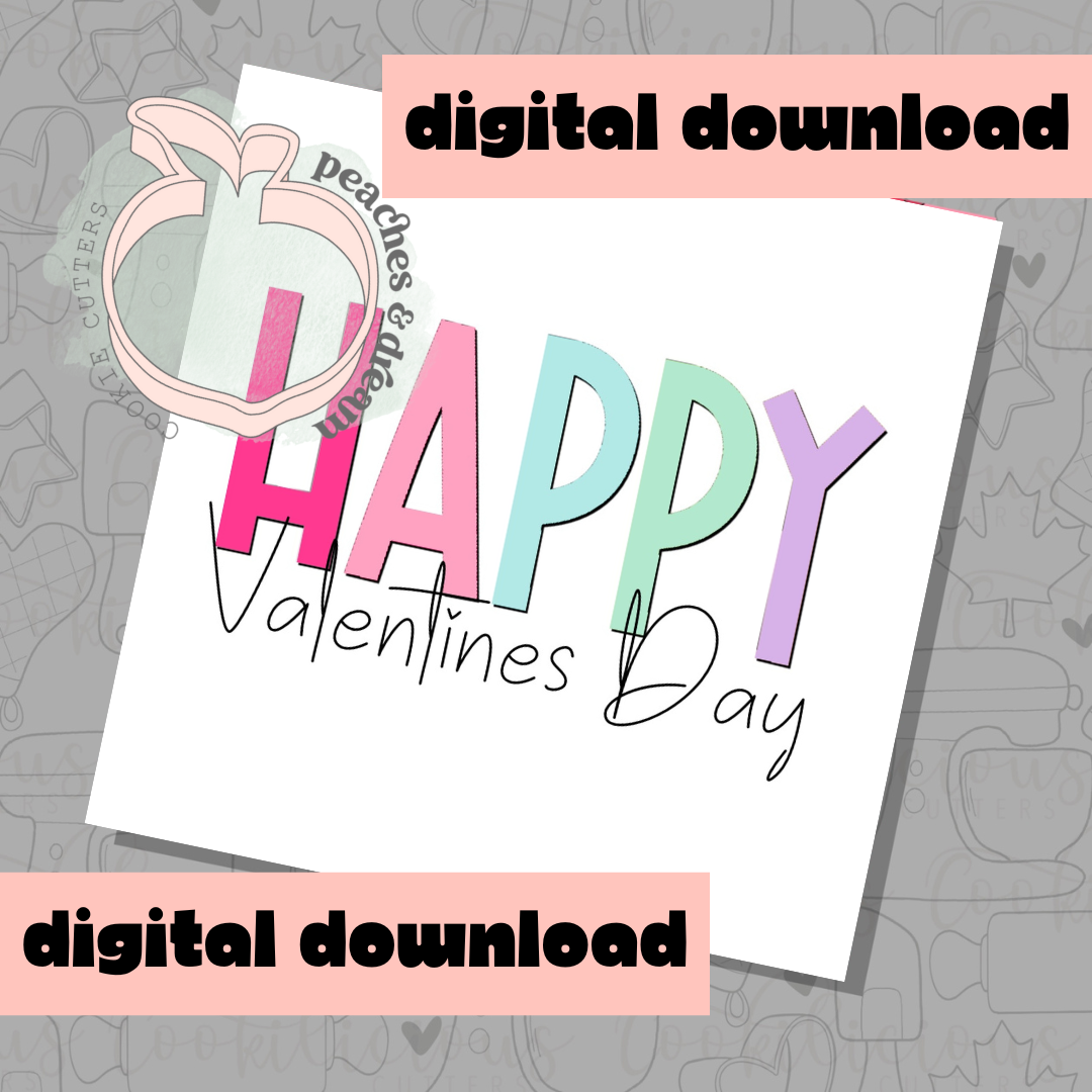 DIGITAL - HAPPY VALENTINES SIMPLE COLOURED - COOKIE TAG