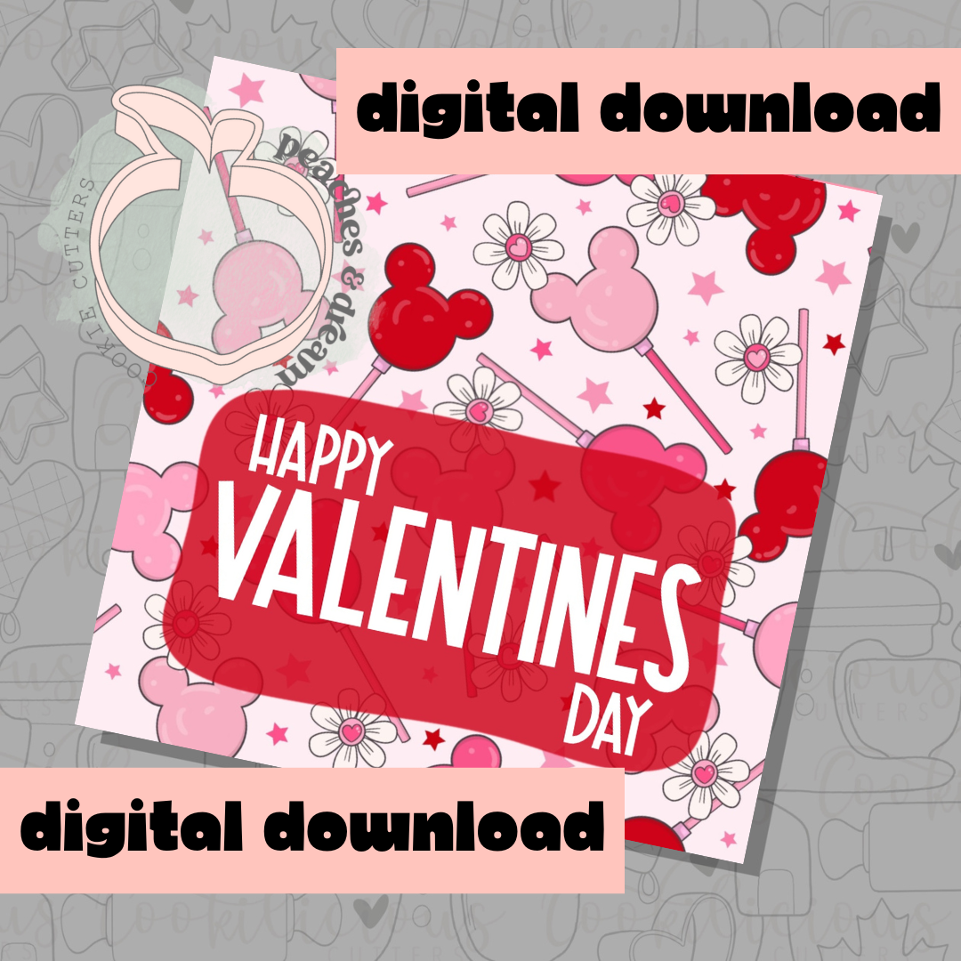 DIGITAL - HAPPY VALENTINES RED MOUSE EARS - COOKIE TAG