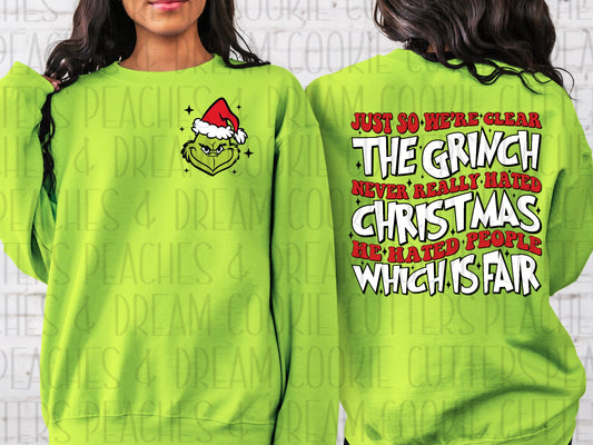 Front/Back GRINCH WRITING (WHITE)  - Apparel Design