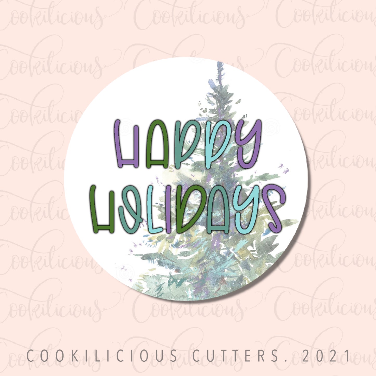 Happy Holidays Purple Tree Circle Tags