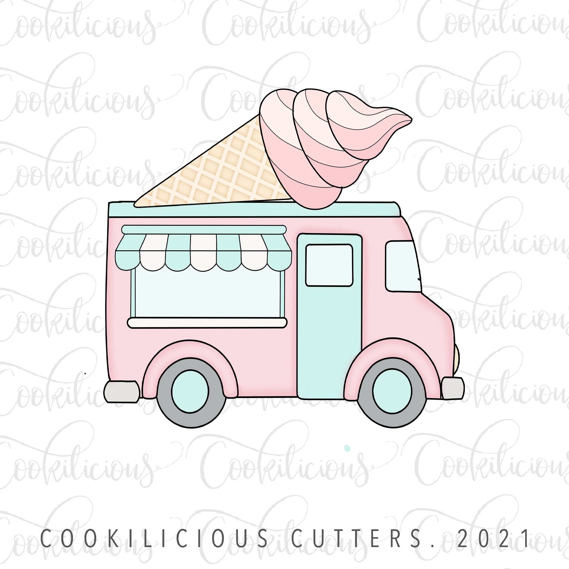 STL file Ice Cream Truck Cookie Cutter, Ice Cream Cookie Cutter